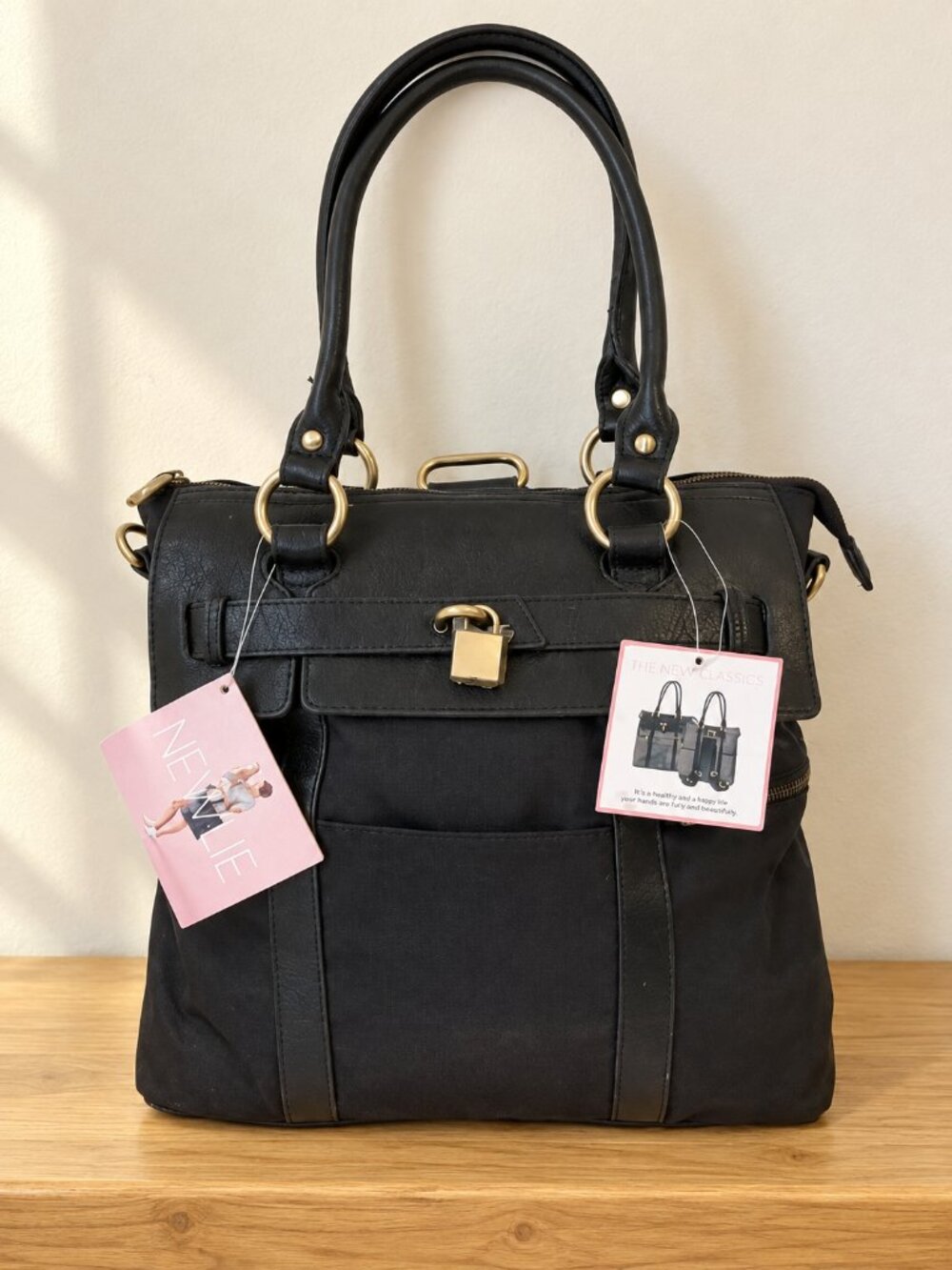 NEWLIE LOUISE Diaper Bag Convertible Backpack Handbag Black Changing Pad NWT
